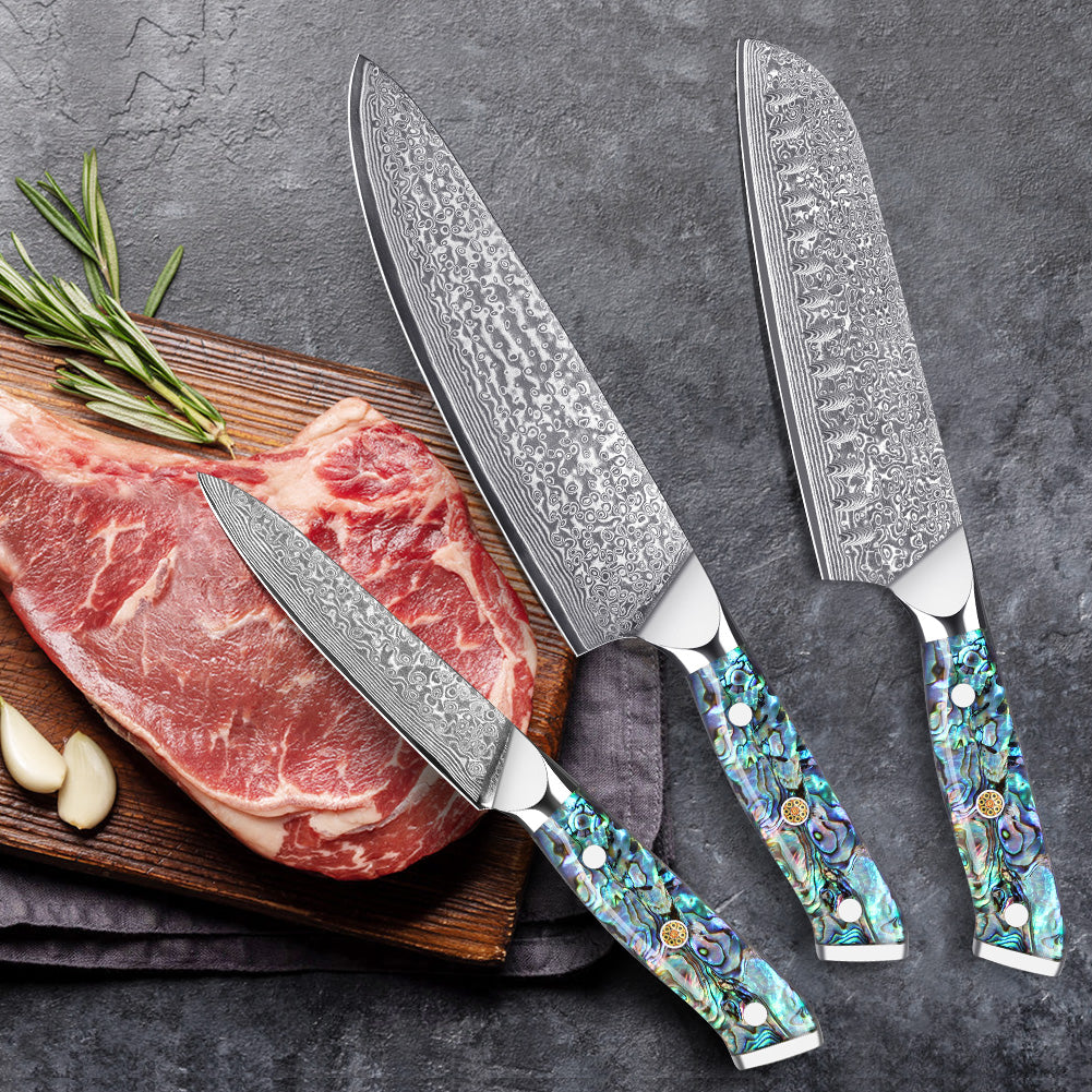 Abalone Shell Series-Chef Knife + Santoku Knife + Multipurpose Knife
