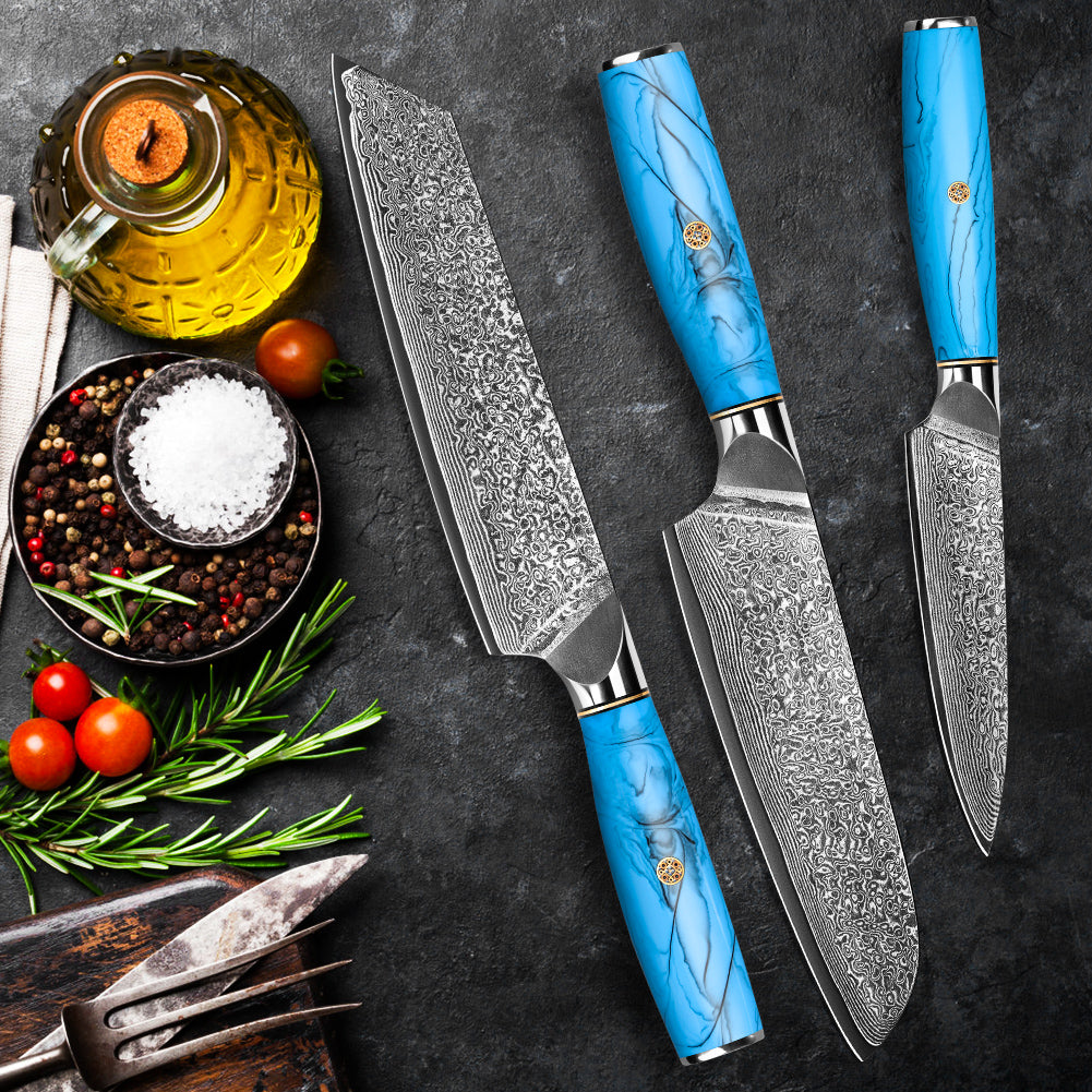 Blue Turquoise Series - Ox Knife + Santoku Knife + Multipurpose Knife