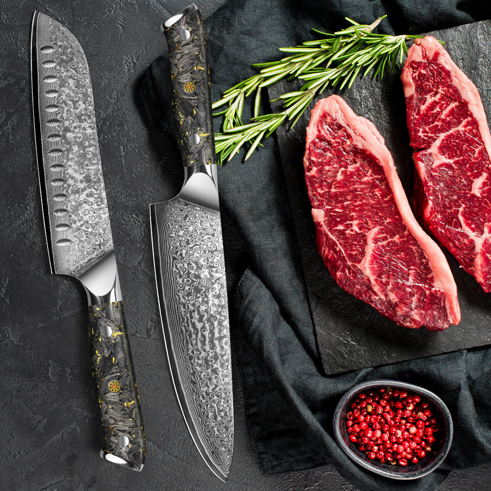 Black Carbon Gold Series-Chef Knife + Santoku Knife