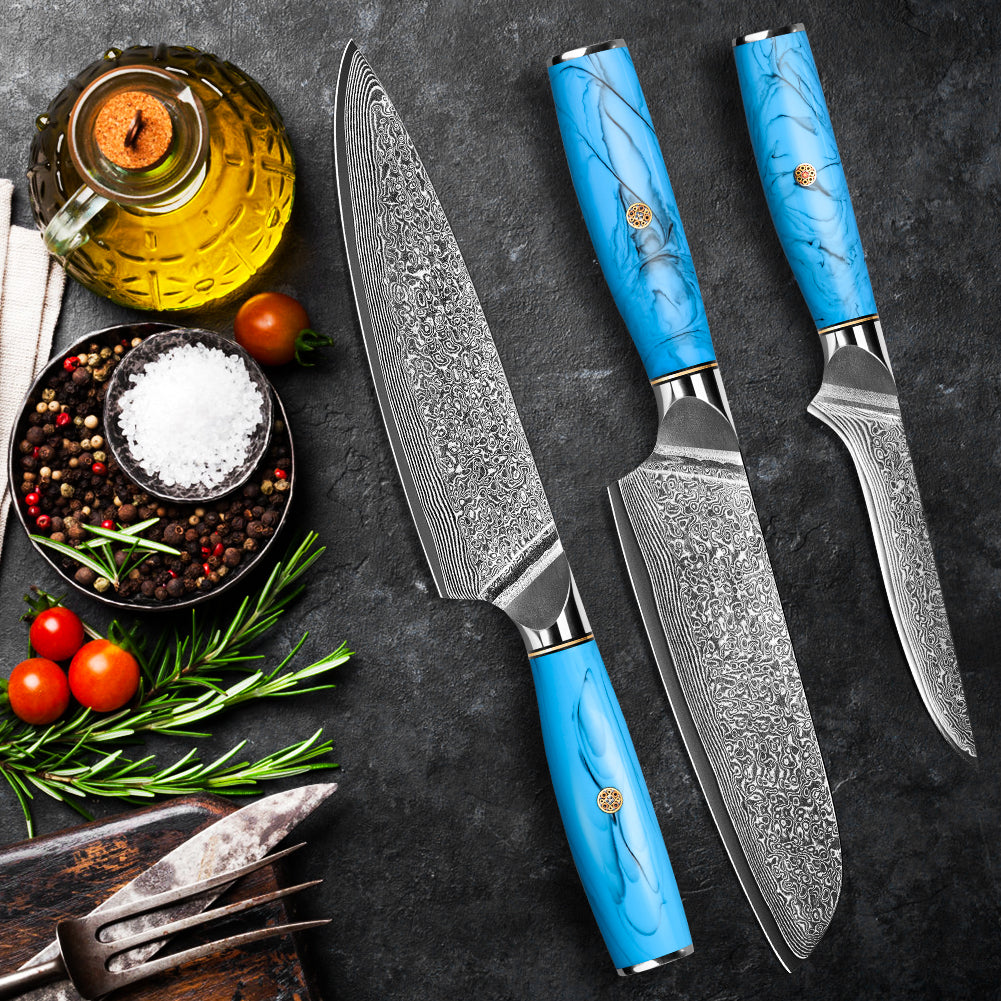 Blue Turquoise Series-Chef’s Knife + Santoku Knife + Boning Knife