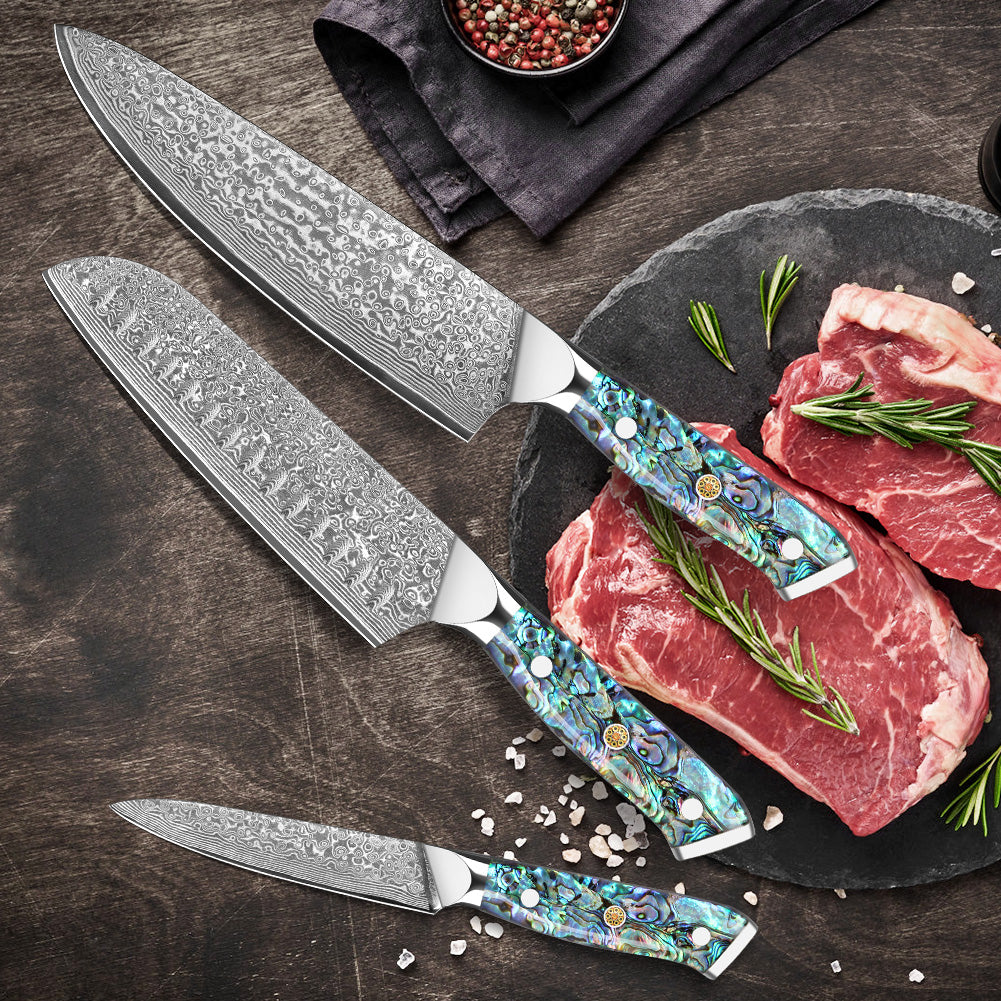 Abalone Shell Series-Chef Knife + Santoku Knife + Multipurpose Knife