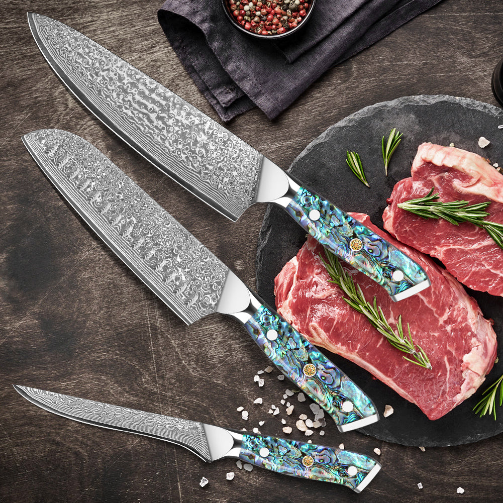 Abalone Shell Series-Chef’s Knife + Santoku Knife + Deboning Knife