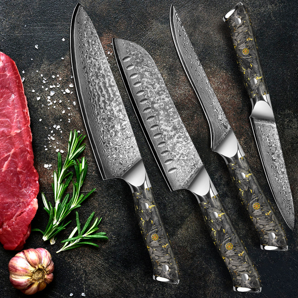Black carbon gold series-chef’s knife+Santoku knife+universal knife+boning knife