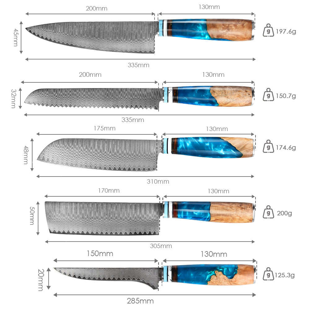 "Tsunami" series-chef's knife + Santoku knife + beef knife + Japanese vegetable cutting + boning knife
