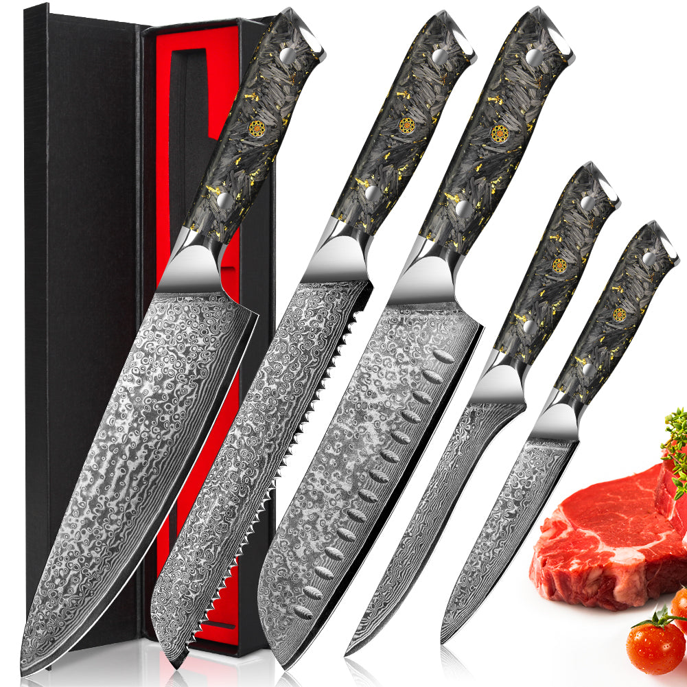 Black carbon gold series-chef’s knife+bread knife+santoku knife+universal knife+boning knife