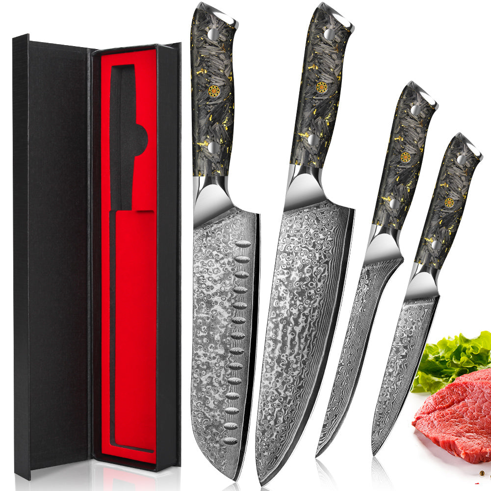 Black carbon gold series-chef’s knife+Santoku knife+universal knife+boning knife