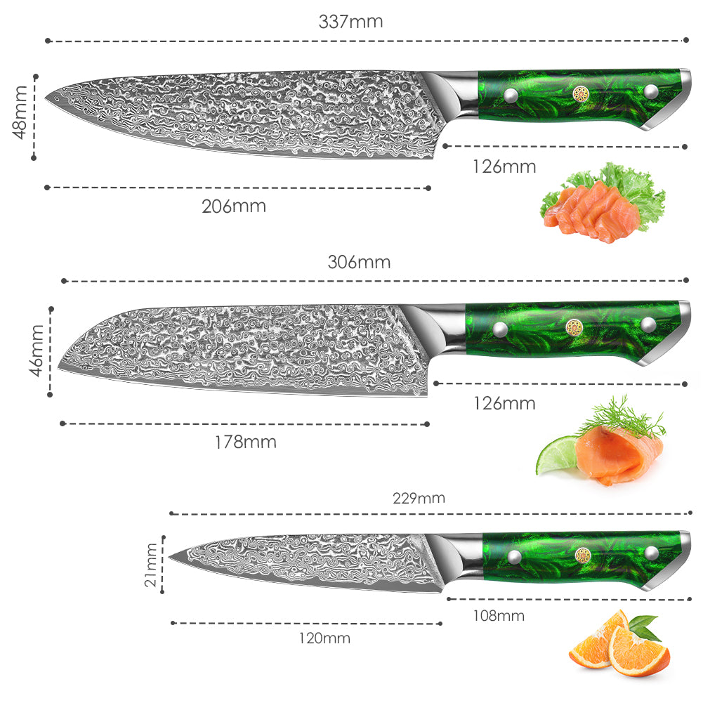 "Earth" Series - Chef's Knife + Santoku Knife + Multipurpose Knife