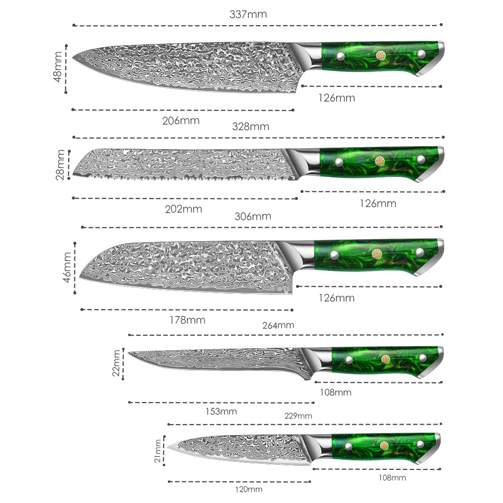 "Earth" Series - Chef's Knife + Santoku Knife + Bread Knife + Multipurpose Knife + Boning Knife