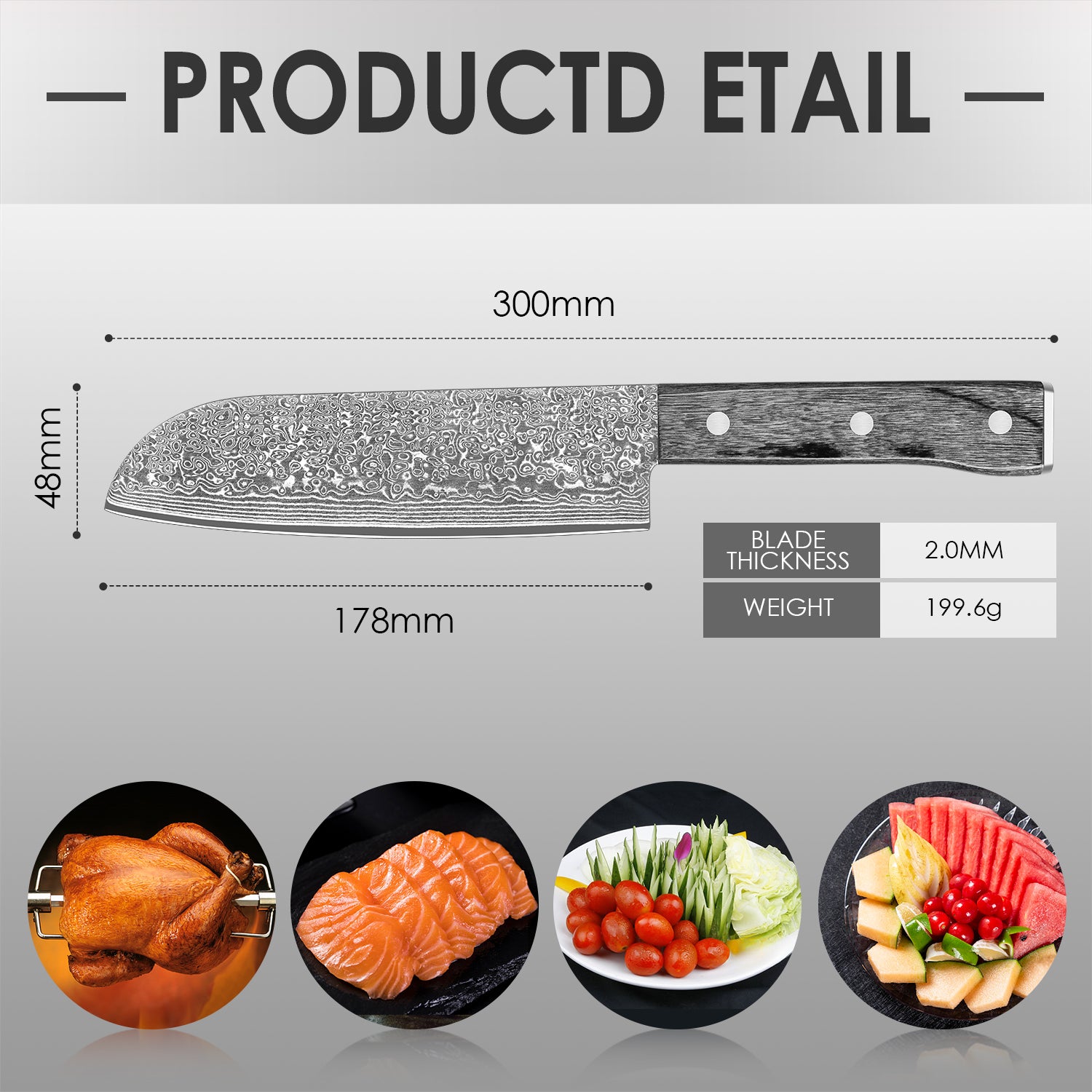 Black colored wood series-Santoku knife