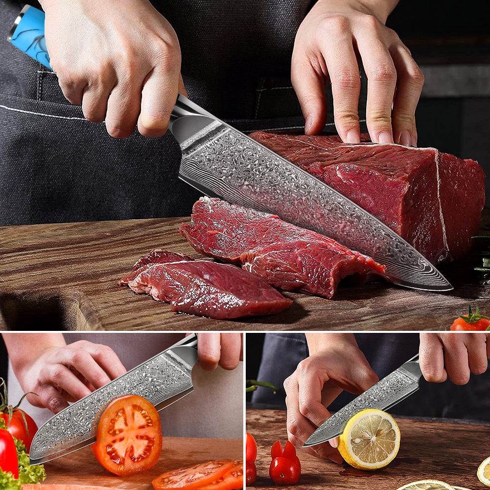 Blue Turquoise Series-Chef Knife + Santoku Knife + Multipurpose Knife