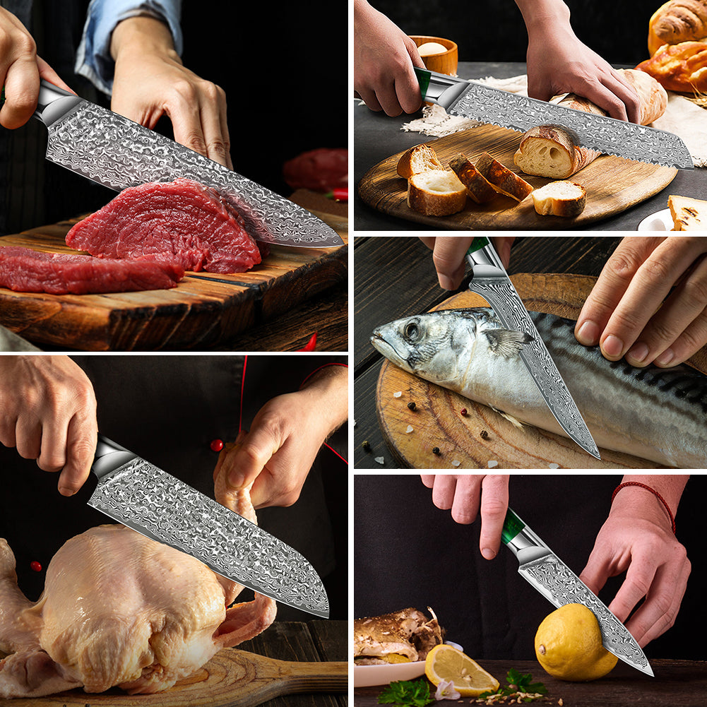 "Earth" Series - Chef's Knife + Santoku Knife + Bread Knife + Multipurpose Knife + Boning Knife