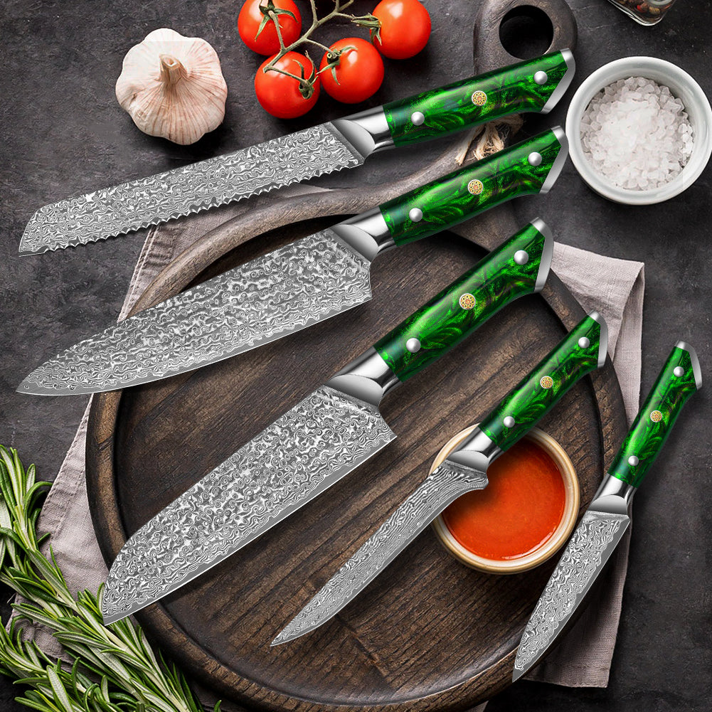 "Earth" Series - Chef's Knife + Santoku Knife + Bread Knife + Multipurpose Knife + Boning Knife