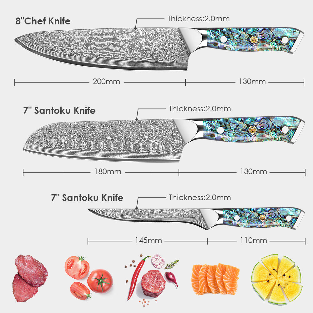 Abalone Shell Series-Chef’s Knife + Santoku Knife + Deboning Knife