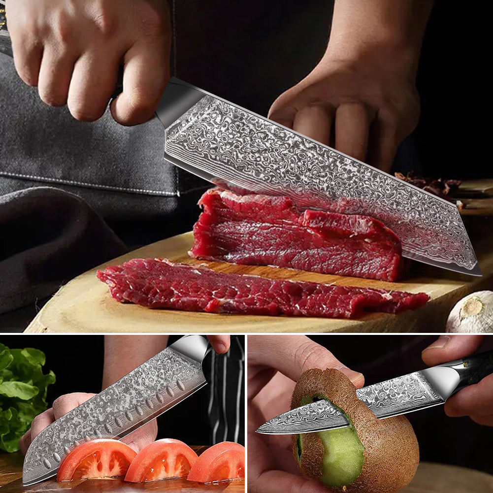 Black Carbon Gold Series-Ox Knife+Santoku Knife+Multipurpose Knife