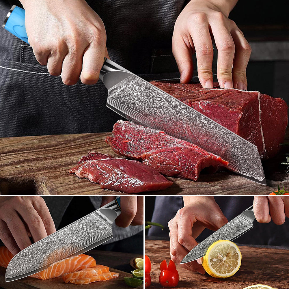 Blue Turquoise Series - Ox Knife + Santoku Knife + Multipurpose Knife