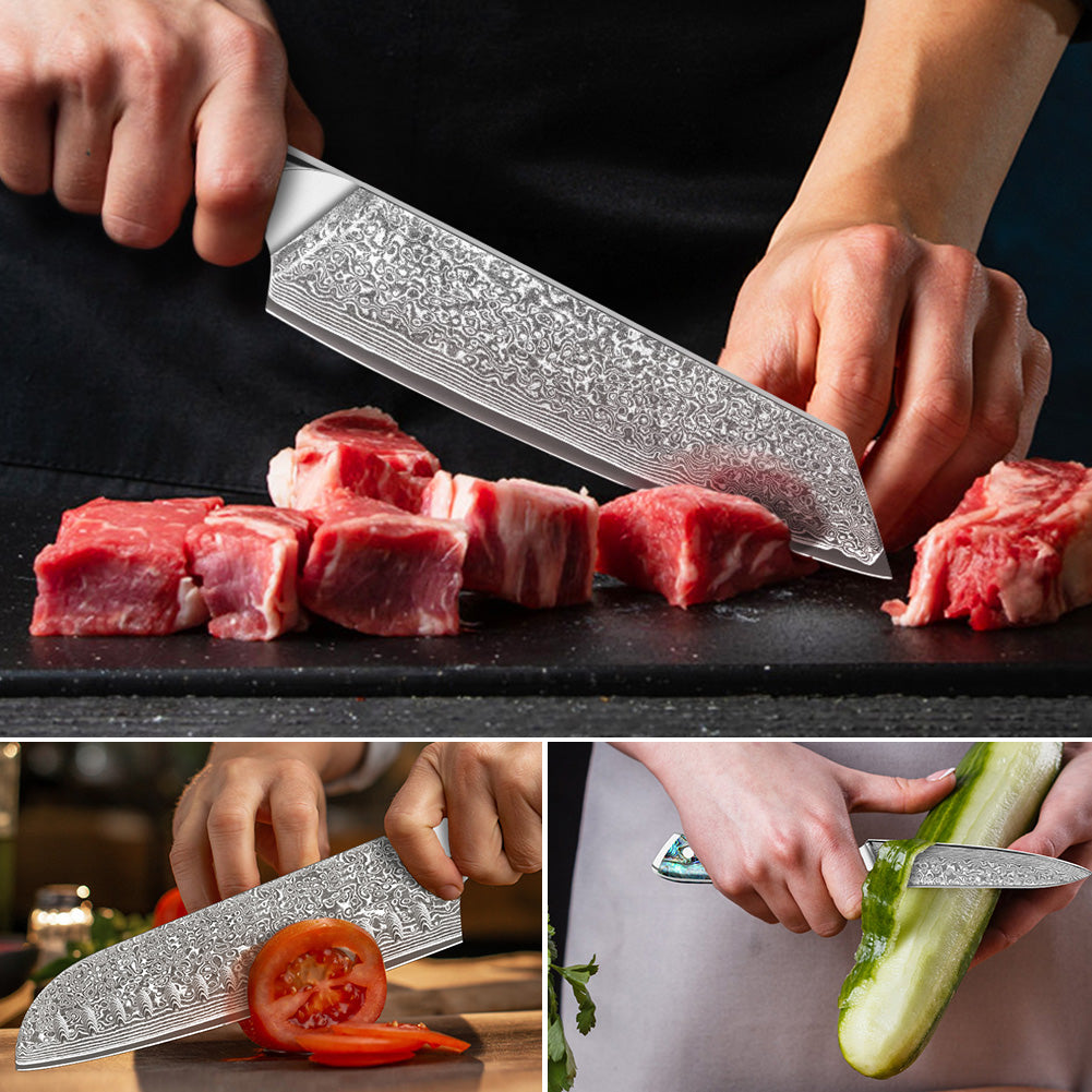Abalone Shell Series-Ox Knife + Santoku Knife + Multipurpose Knife