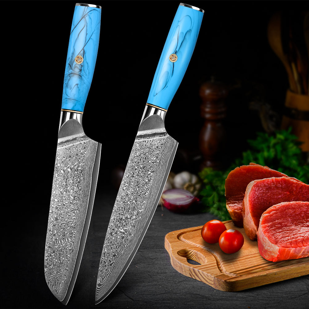 Blue Turquoise Series-Chef Knife + Santoku Knife