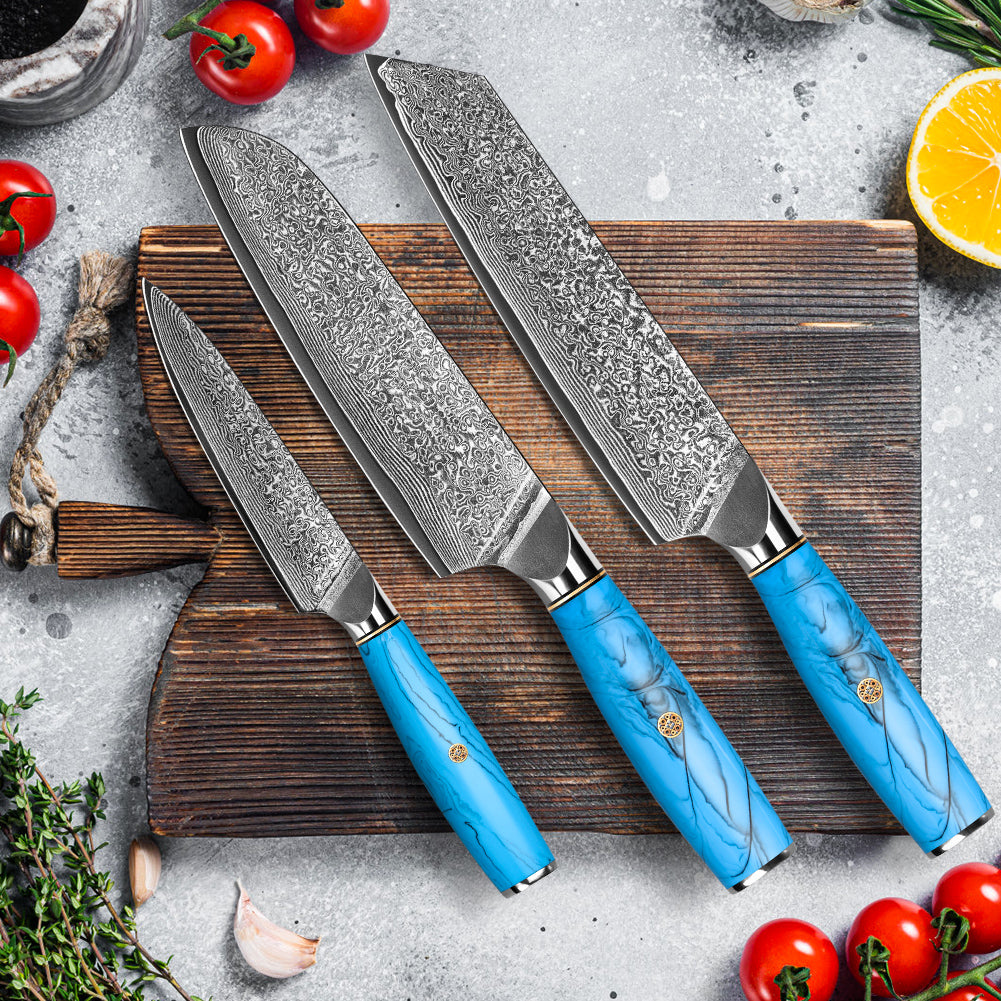 Blue Turquoise Series - Ox Knife + Santoku Knife + Multipurpose Knife