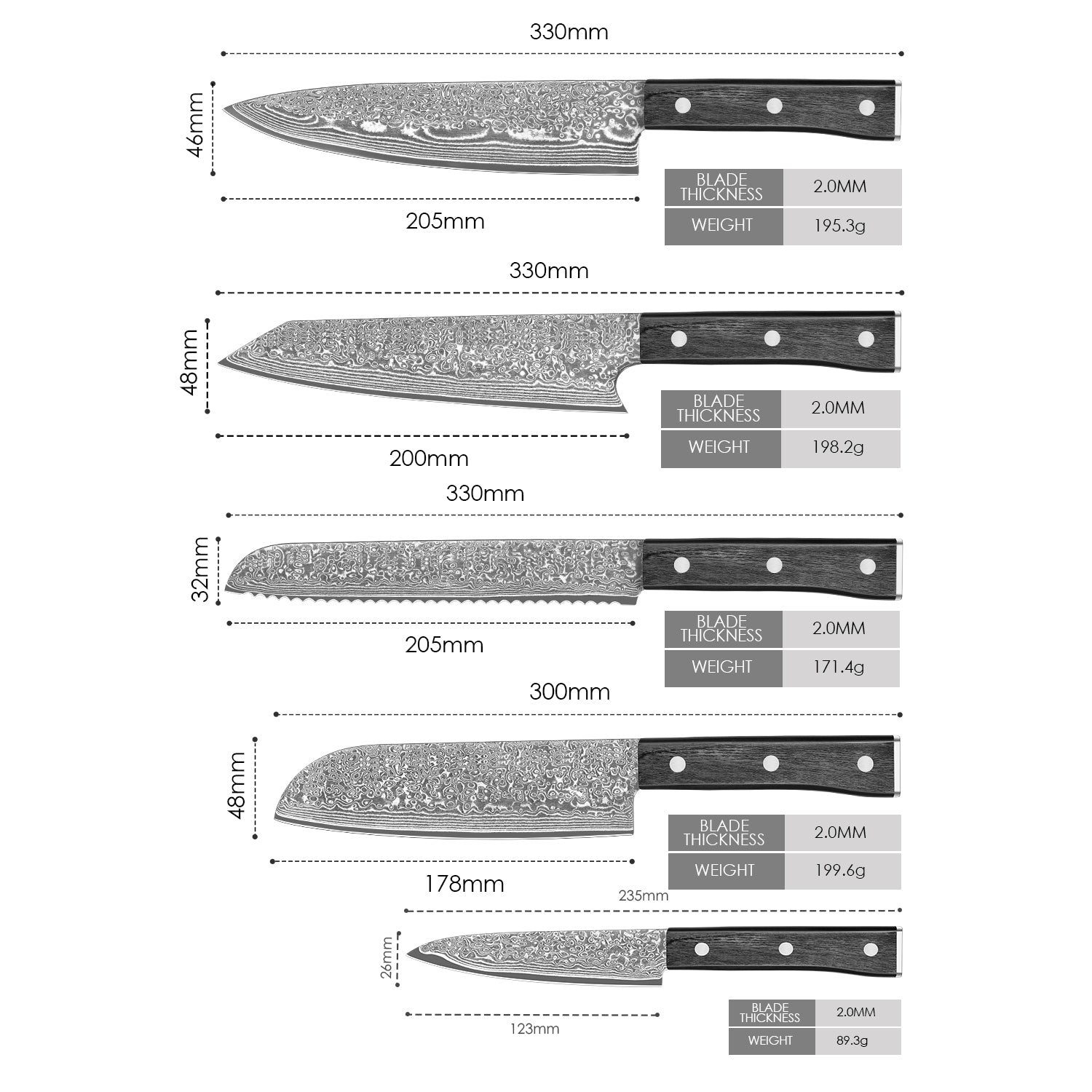 黑彩木系列-日本VG10大馬士革廚刀