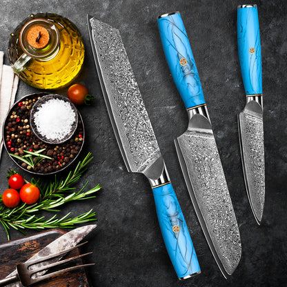 Blue Turquoise Series - Ox Knife + Santoku Knife + Multipurpose Knife