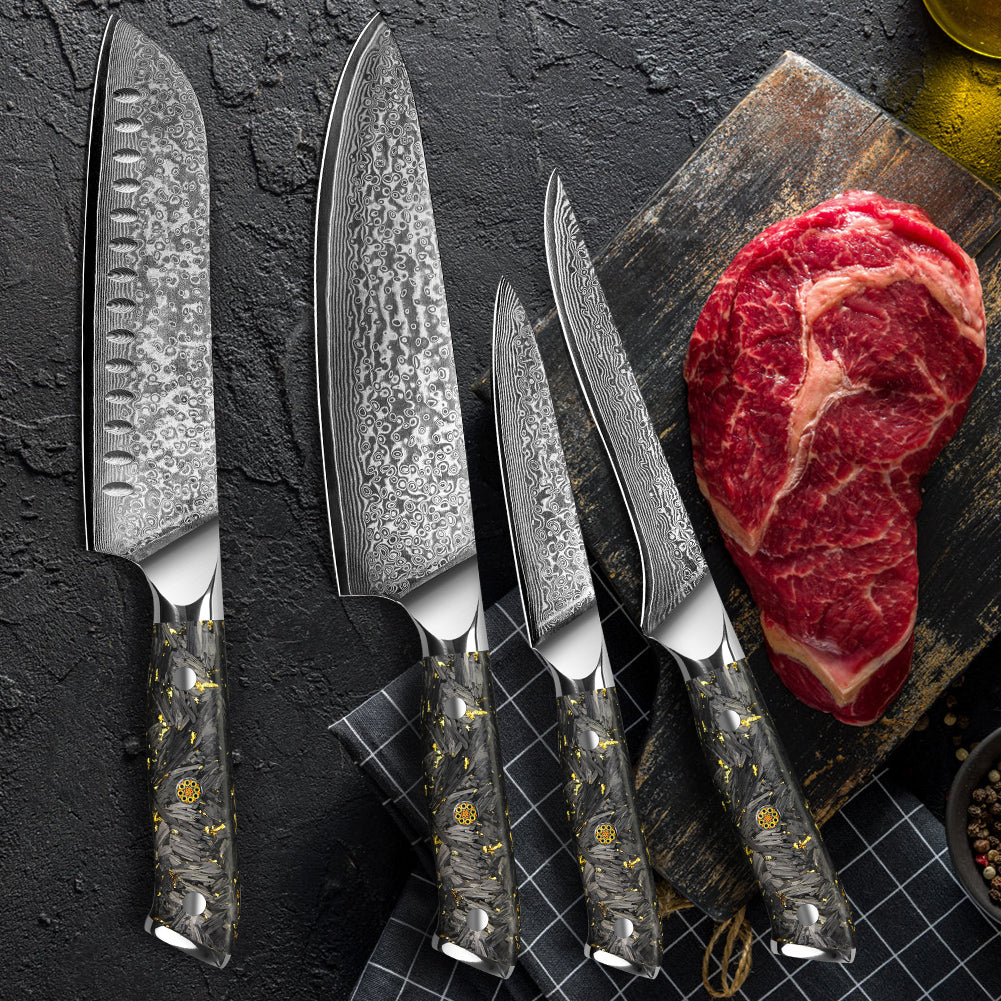 Black carbon gold series-chef’s knife+Santoku knife+universal knife+boning knife