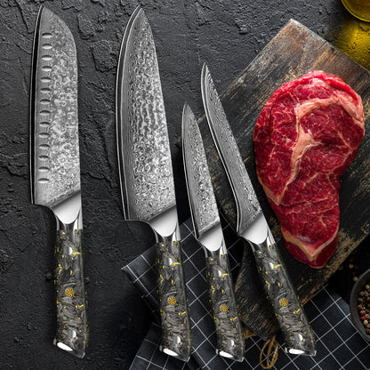 Black carbon gold series-chef’s knife+Santoku knife+universal knife+boning knife