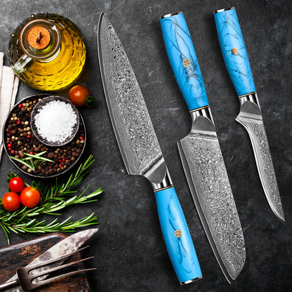 Blue Turquoise Series-Chef’s Knife + Santoku Knife + Boning Knife