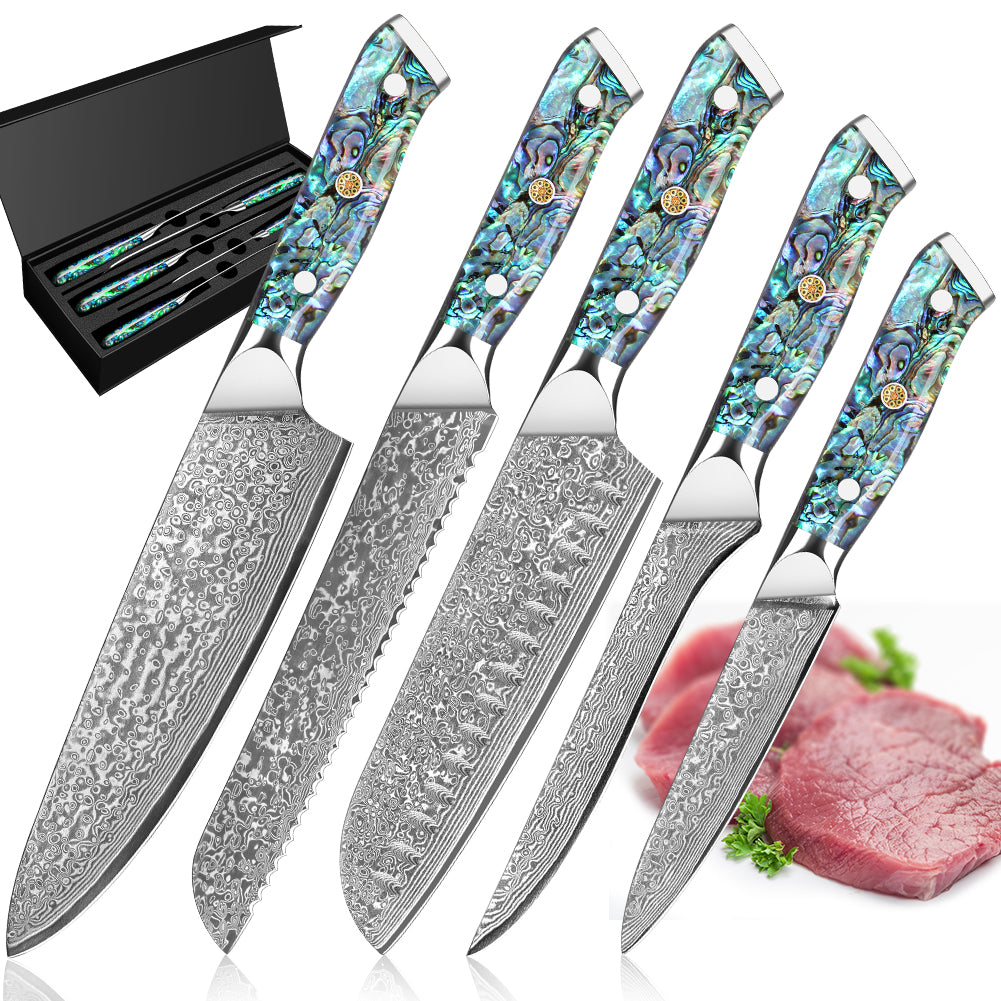 Abalone Shell Series - Chef's Knife + Bakery + Santoku Knife + Multipurpose Knife + Deboning Knife
