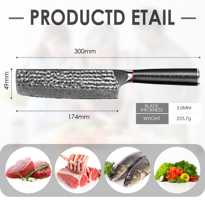 Hand-forged Damascus steel hammered kitchen knife with black wavy handle - Japanese style vegetable cutter