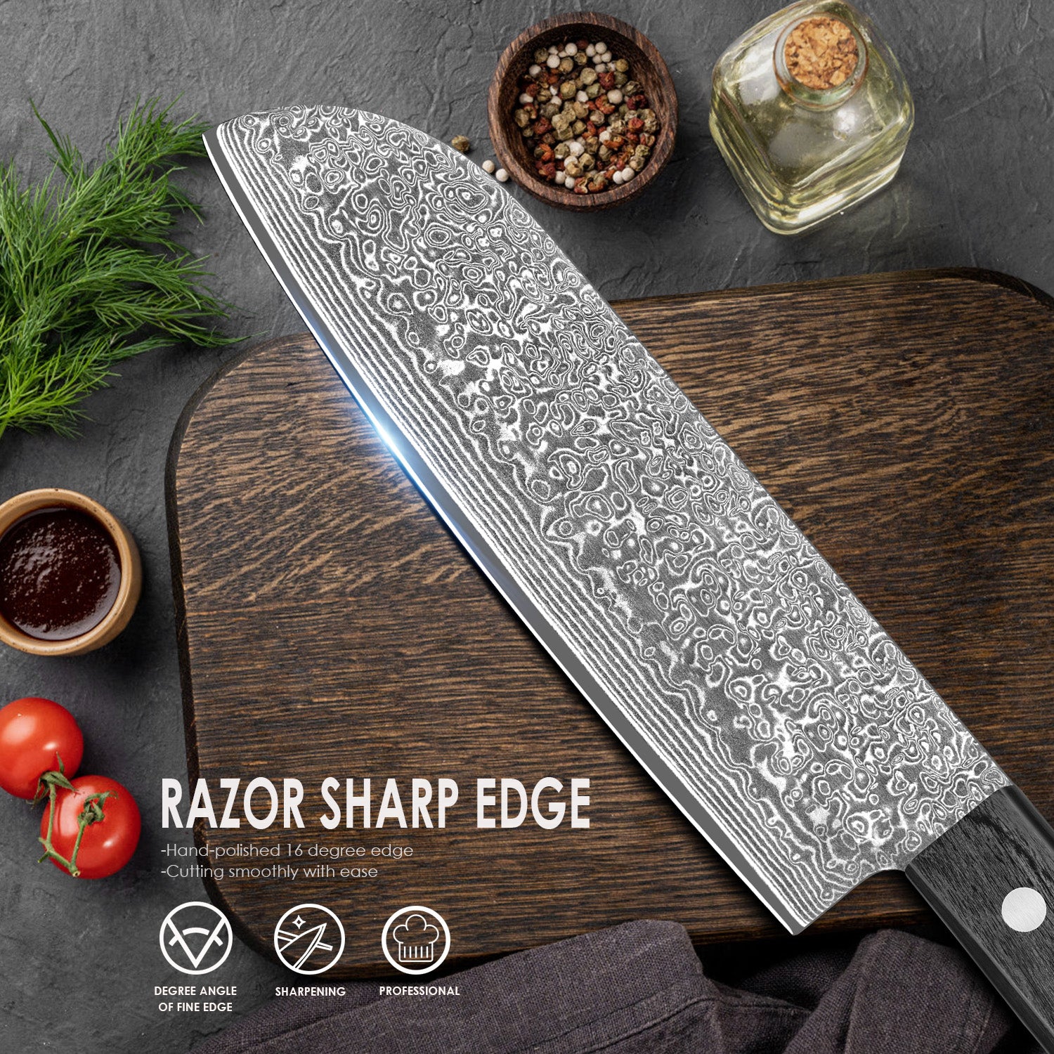 Black colored wood series-Santoku knife
