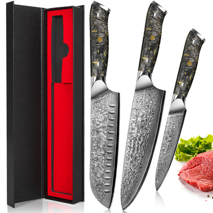 Black Carbon Gold Series-Chef Knife + Santoku Knife + Multipurpose Knife