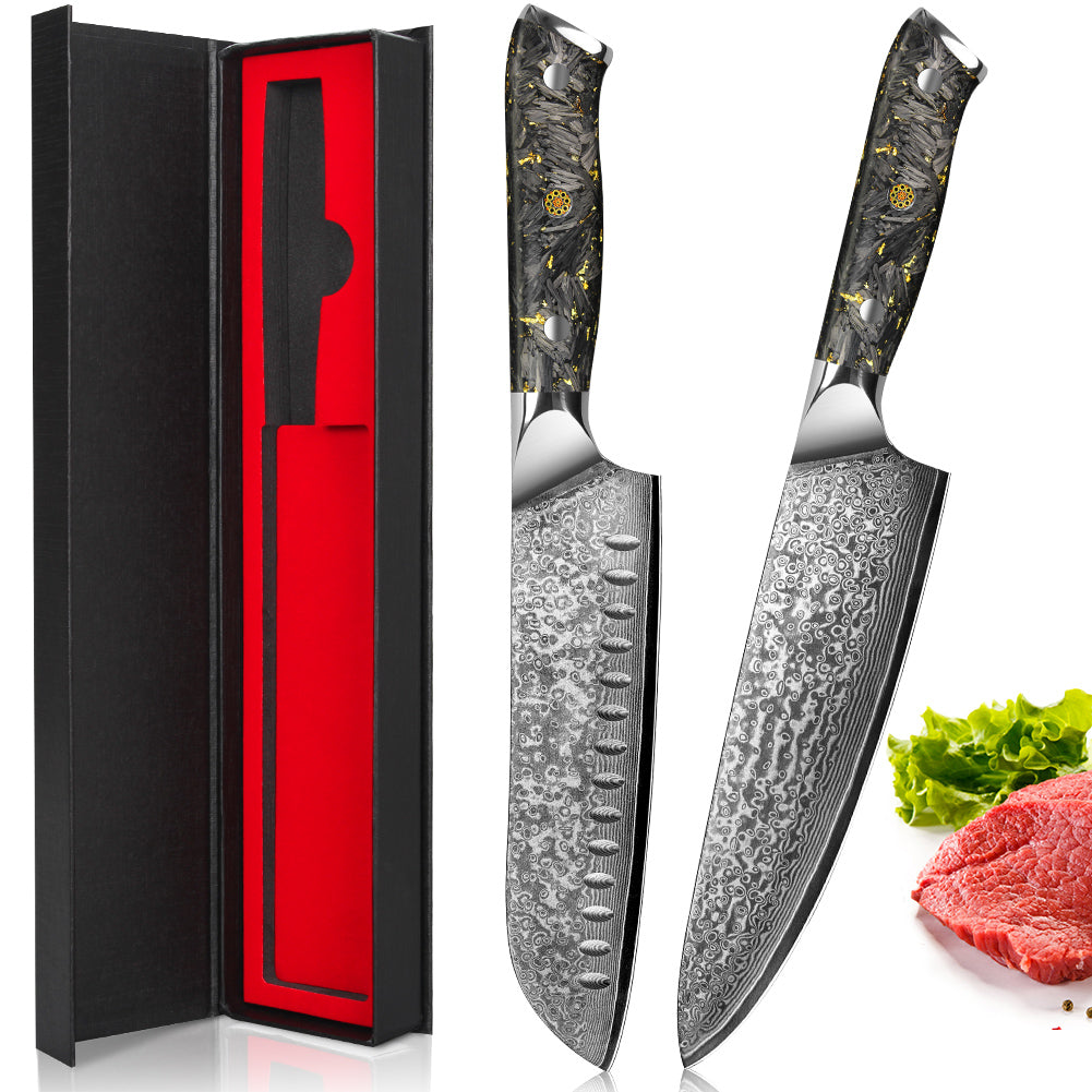 Black Carbon Gold Series-Chef Knife + Santoku Knife