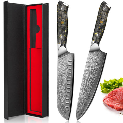 Black Carbon Gold Series-Chef Knife + Santoku Knife