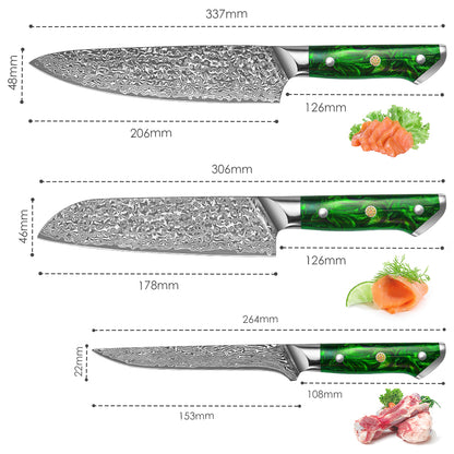 "Earth" Series - Chef's Knife + Santoku Knife + Boning Knife