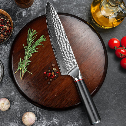 Hand-forged black wavy handle Damascus steel hammered kitchen knife - Chef's knife