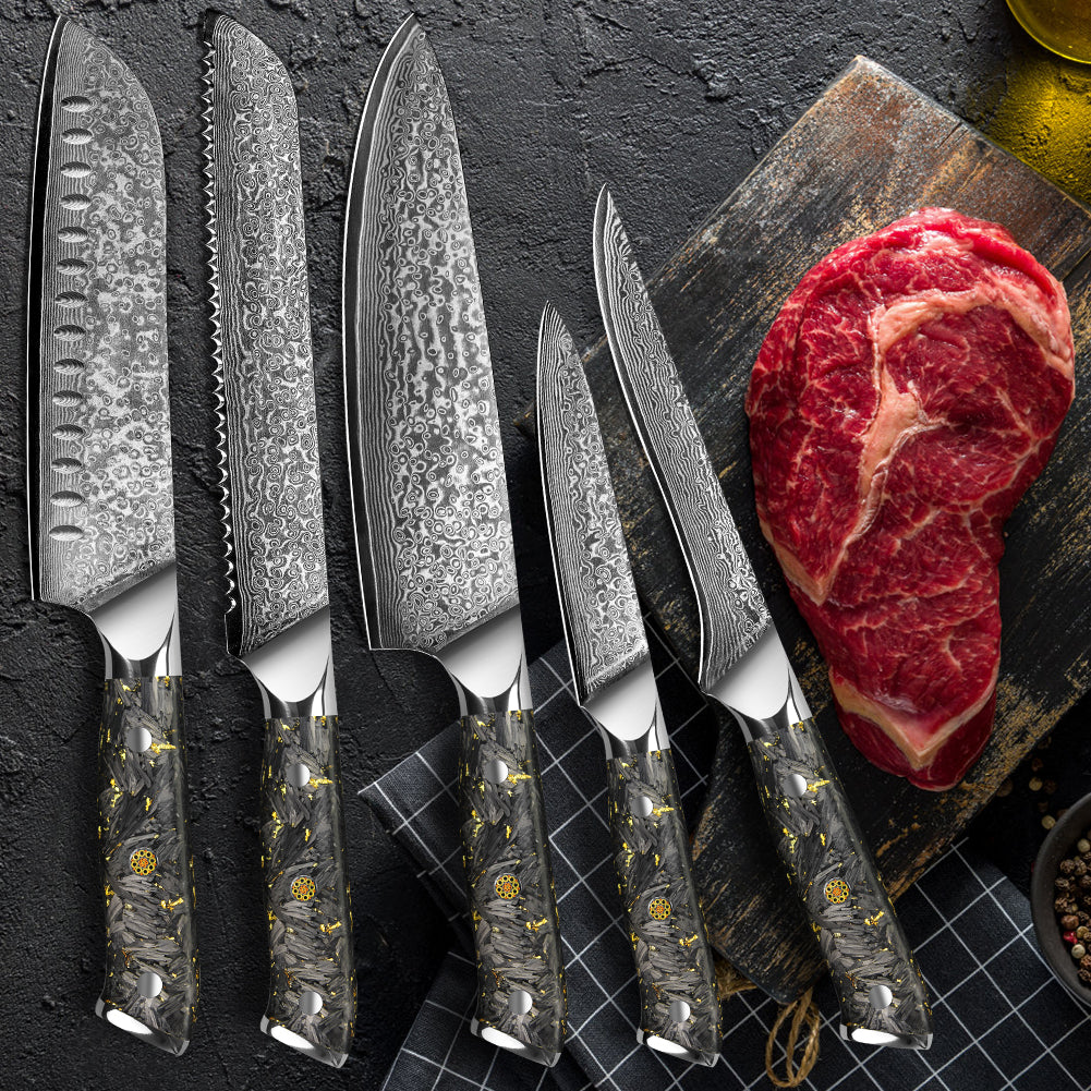 Black carbon gold series-chef’s knife+bread knife+santoku knife+universal knife+boning knife