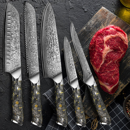 Black carbon gold series-chef’s knife+bread knife+santoku knife+universal knife+boning knife