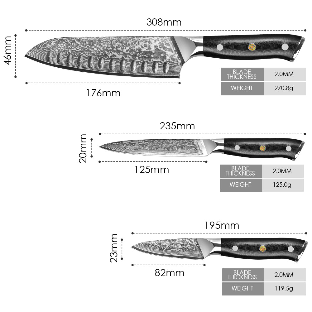 "General" series - Santoku knife + multi-purpose knife + fruit cutter