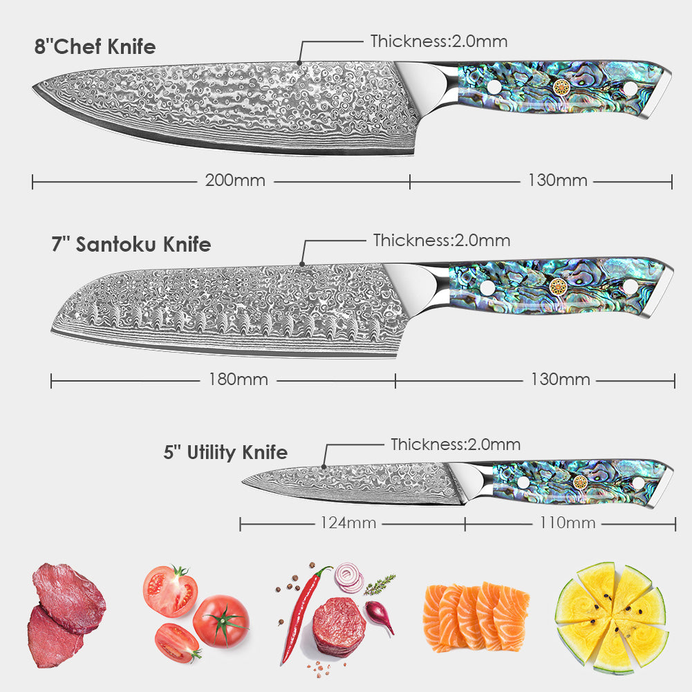 Abalone Shell Series-Chef Knife + Santoku Knife + Multipurpose Knife