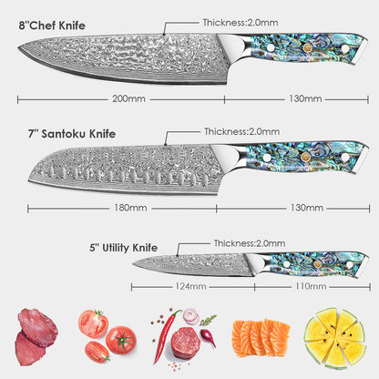 Abalone Shell Series-Chef Knife + Santoku Knife + Multipurpose Knife