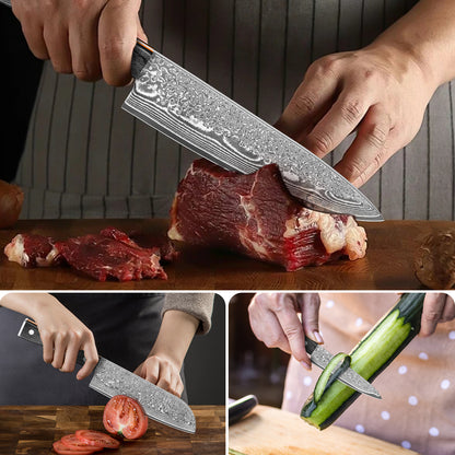 Black colored wood series-chef’s knife + Santoku knife + multi-purpose knife