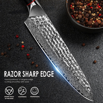 Hand-forged black wavy handle Damascus steel hammered kitchen knife - Chef's knife