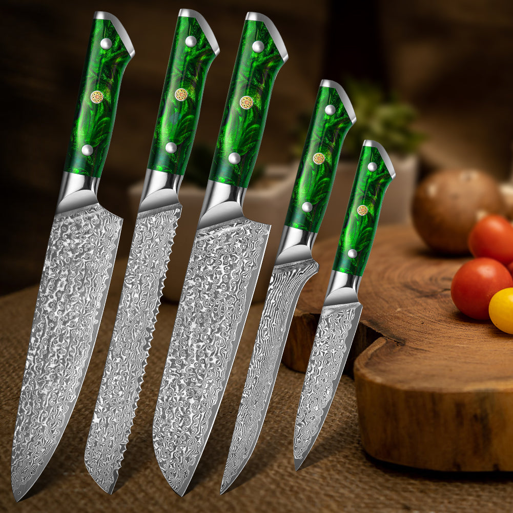 "Earth" Series - Chef's Knife + Santoku Knife + Bread Knife + Multipurpose Knife + Boning Knife