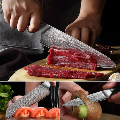 Black Carbon Gold Series-Chef Knife + Santoku Knife + Multipurpose Knife