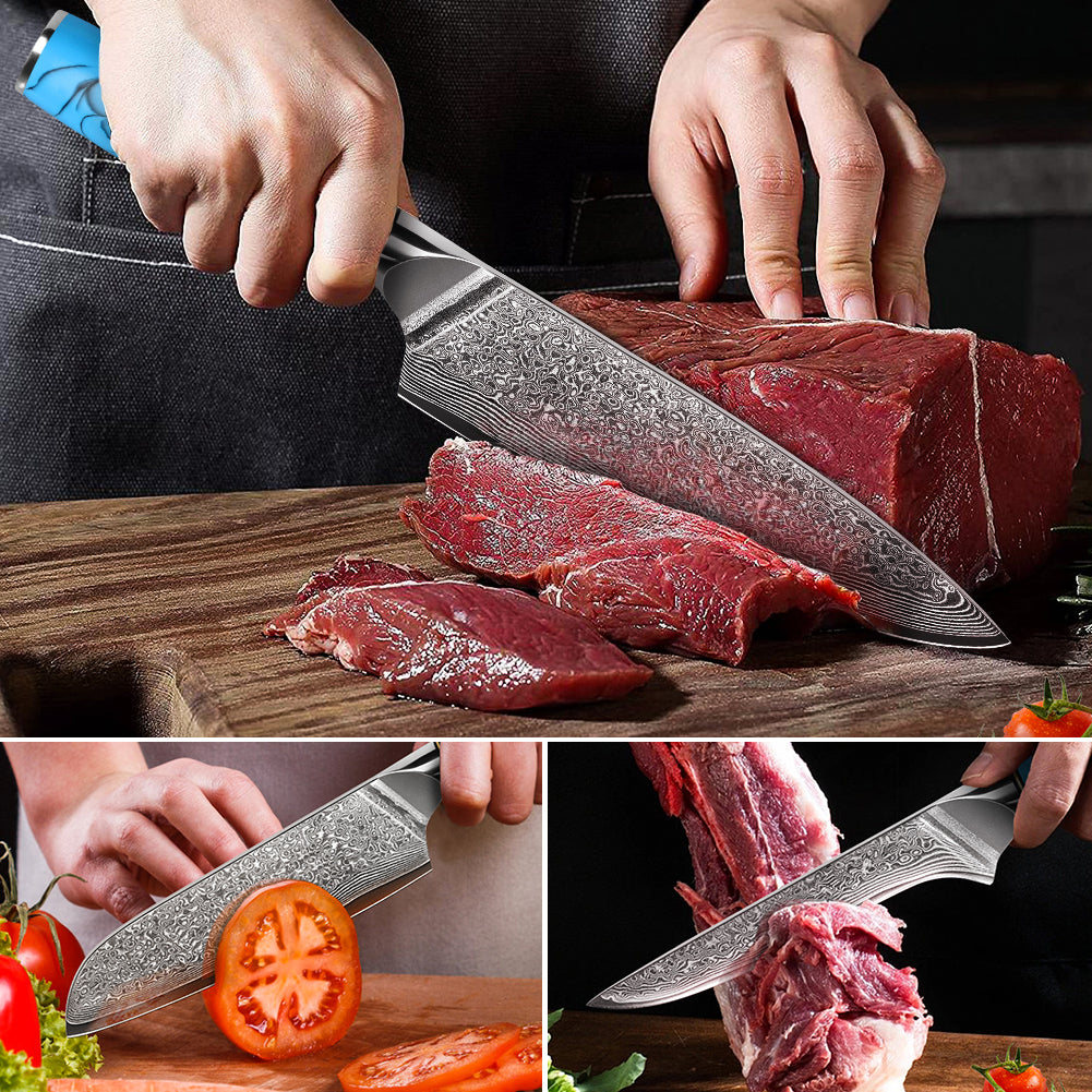 Blue Turquoise Series-Chef’s Knife + Santoku Knife + Boning Knife