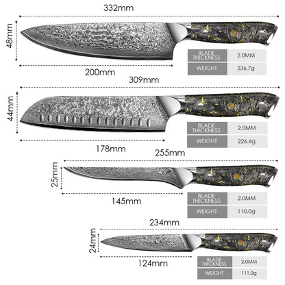 Black carbon gold series-chef’s knife+Santoku knife+universal knife+boning knife