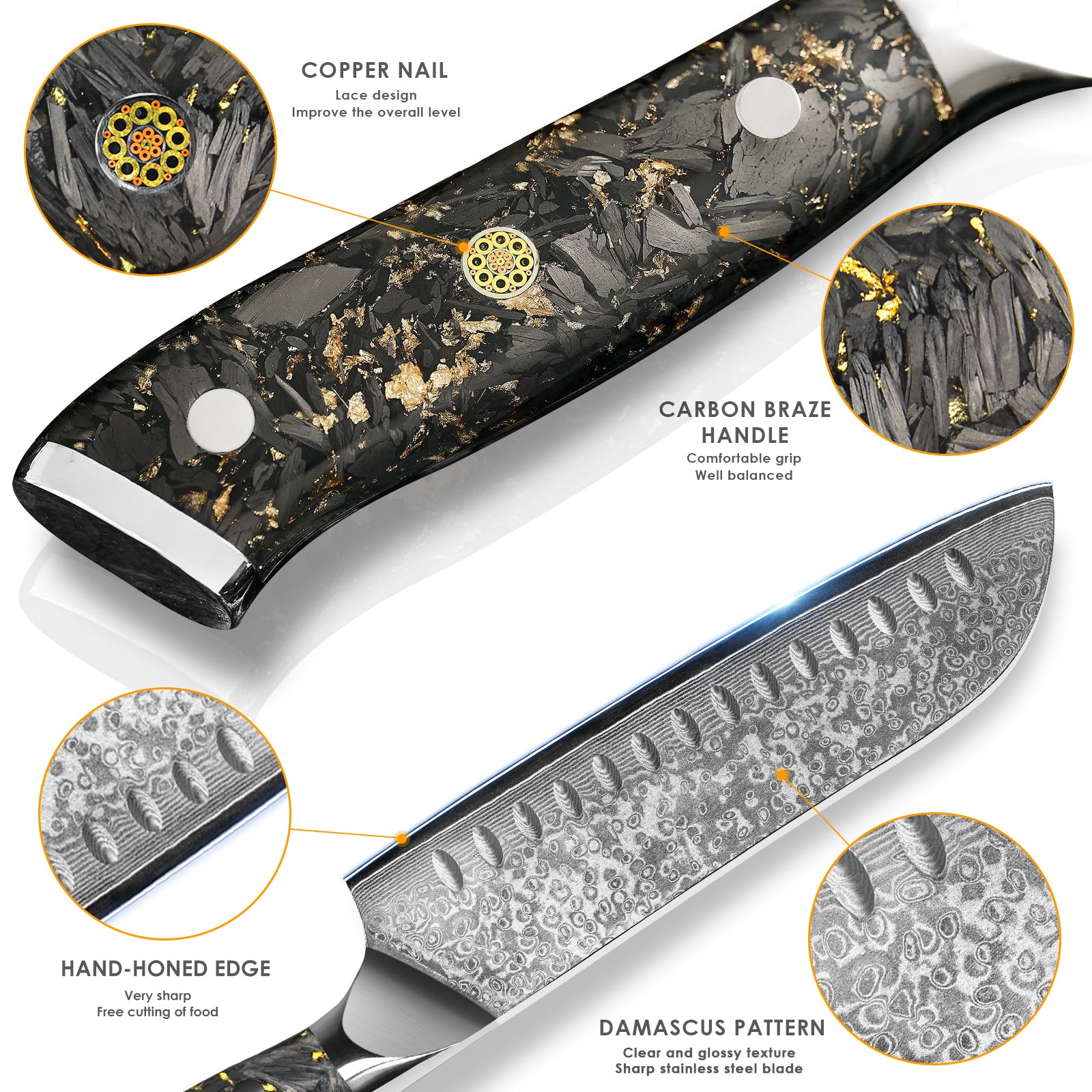 Black Carbon Gold Series-Chef Knife + Santoku Knife