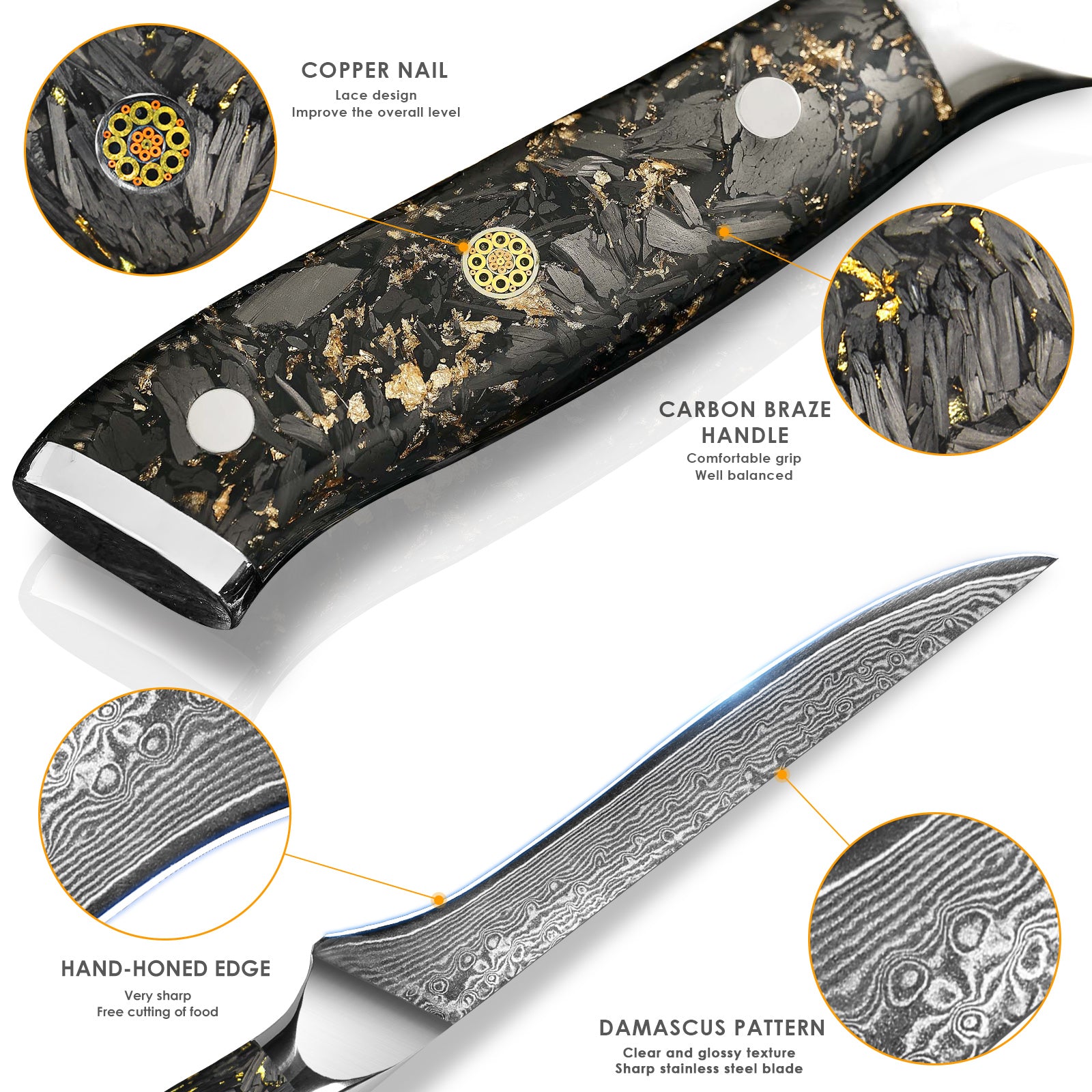 Black carbon gold series-boning knife