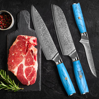 Blue Turquoise Series-Chef’s Knife + Santoku Knife + Boning Knife